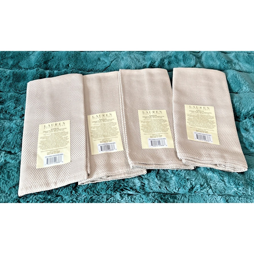 Lauren Ralph Lauren Set Of  4 Harrison Napkins 20" x‎ 20" Color= Linen Chevron